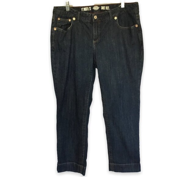 Dickies Women's Slim Fit Cropped Work Jeans in Size 16 Medium Wash Stretchy - Picture 1 of 7